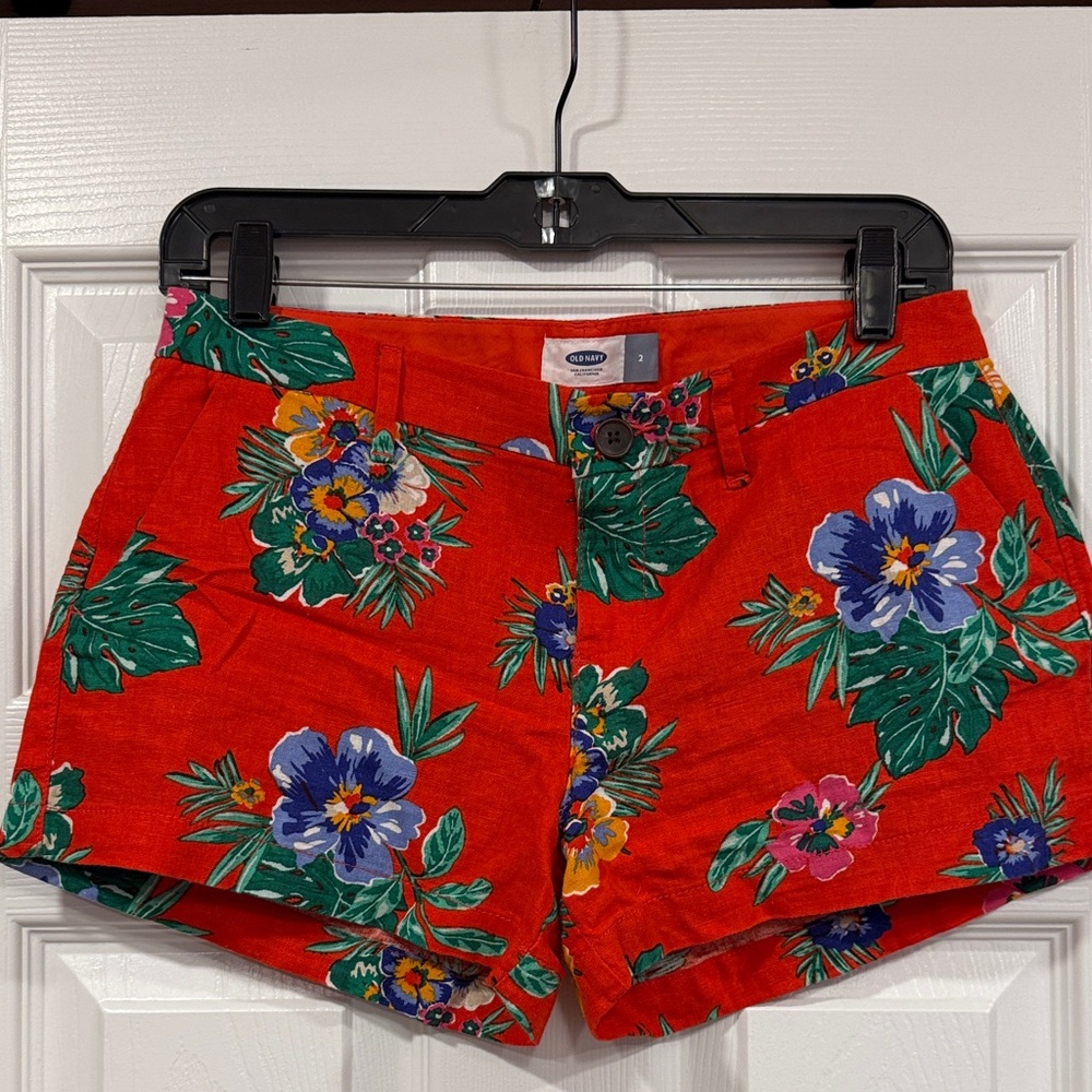 Old Navy Women's Bright Red Floral Linen Shorts